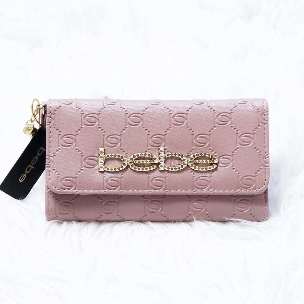 Bebe Monogram Trifold Wallet , Mauve .